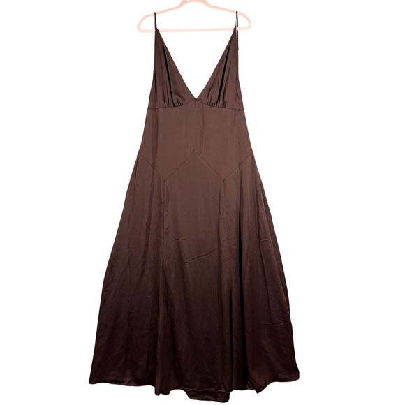 NEW Meshki Kamala Low Back Satin Maxi Dress Dark Chocolate Brown XXL Elegant - Picture 2 of 10